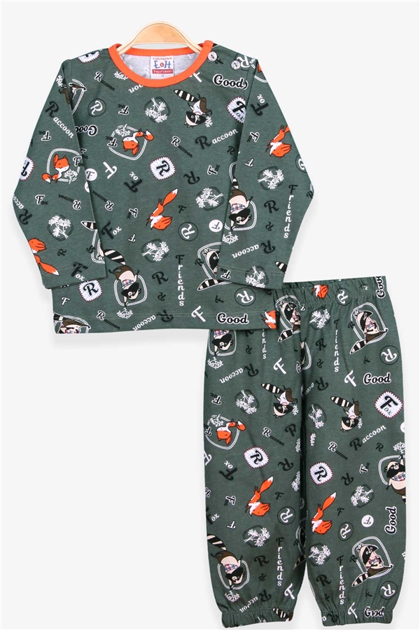 Breeze Erkek Bebek Pijama Takım Rakun Desenli Yeşil (9 Ay-3 Yaş)