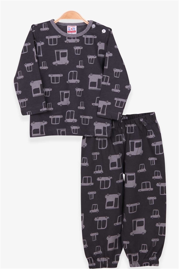 Breeze Erkek Bebek Pijama Takımı Araba Desenli Füme (9 Ay-3 Yaş)