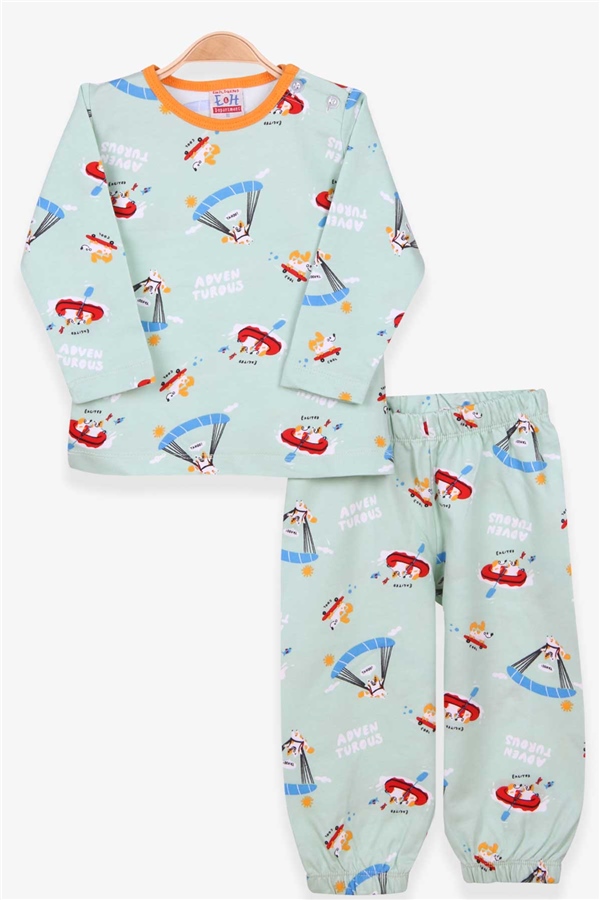 Breeze Erkek Bebek Pijama Takımı Hayvan Desenli Mint Yeşili (9 Ay-3 Yaş)