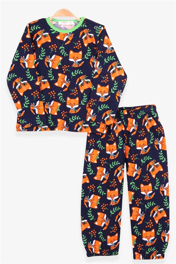 Breeze Erkek Bebek Pijama Takımı Sevimli Tilki Desenli Lacivert (9 Ay-3 Yaş)