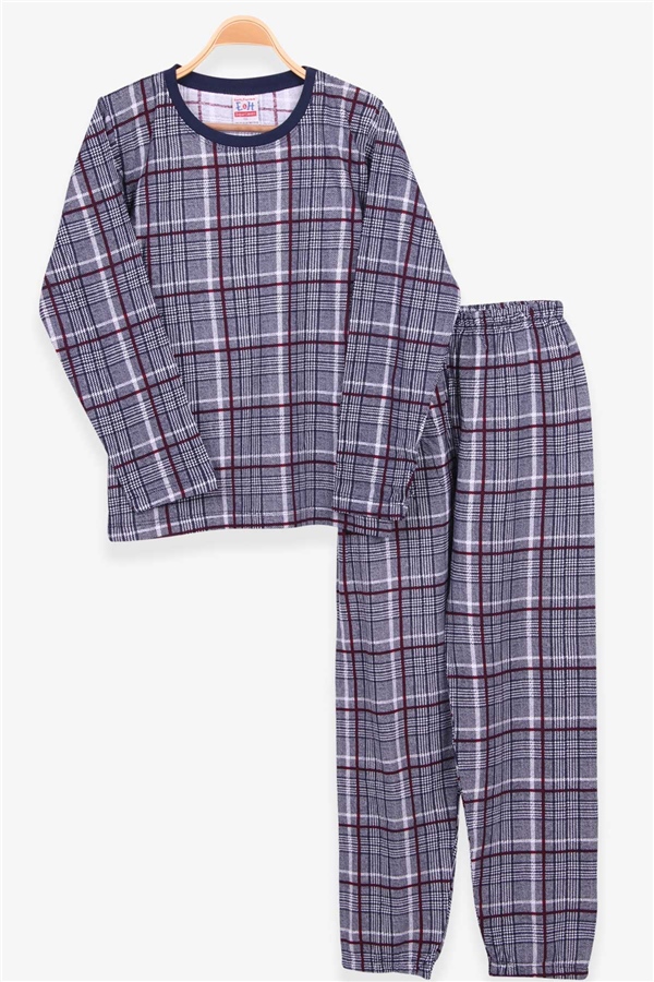 Breeze Erkek Çocuk Pijama Takımı Ekose Desenli Lacivert Melanj (9-12 Yaş)