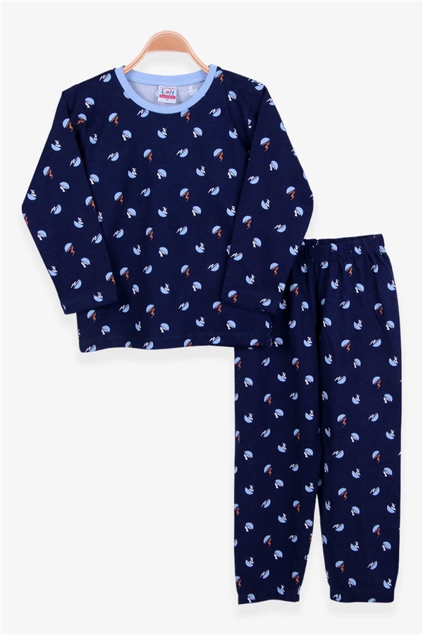 Breeze Erkek Çocuk Pijama Takımı Gün batımı Desenli Koyu Mavi (4-8 Yaş)