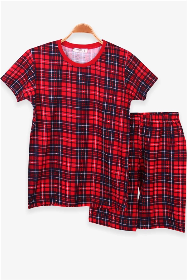 Breeze Erkek Çocuk Şortlu Pijama Takımı Ekoseli Kırmızı (10-14 Yaş)