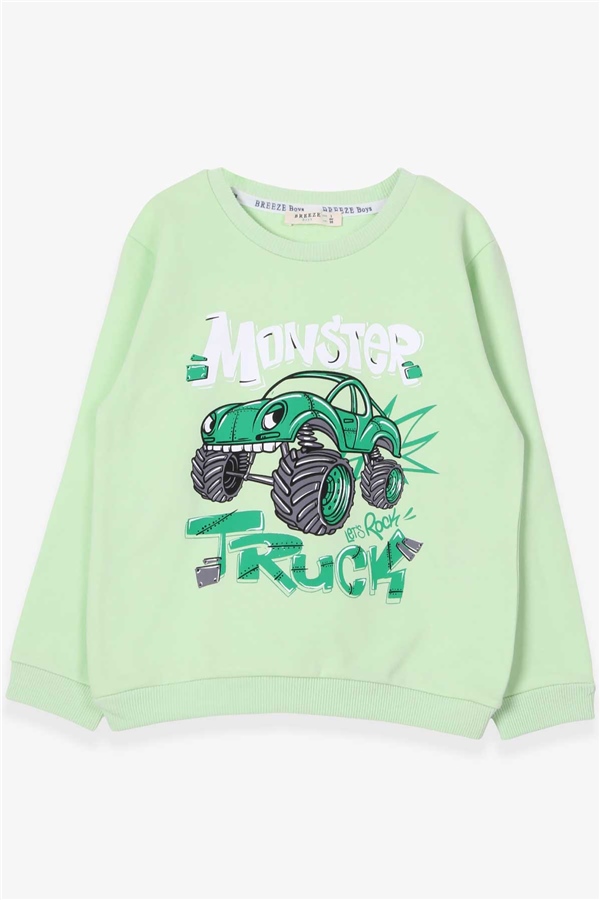 Breeze Erkek Çocuk Sweatshirt Araba Baskılı Su Yeşili (2-5 Yaş)