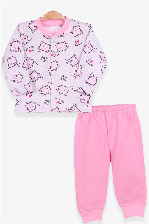 Breeze Kız Bebek Pijama Takımı Bisküvi Desenli Açık Gri Melanj (4 Ay-1 Yaş)