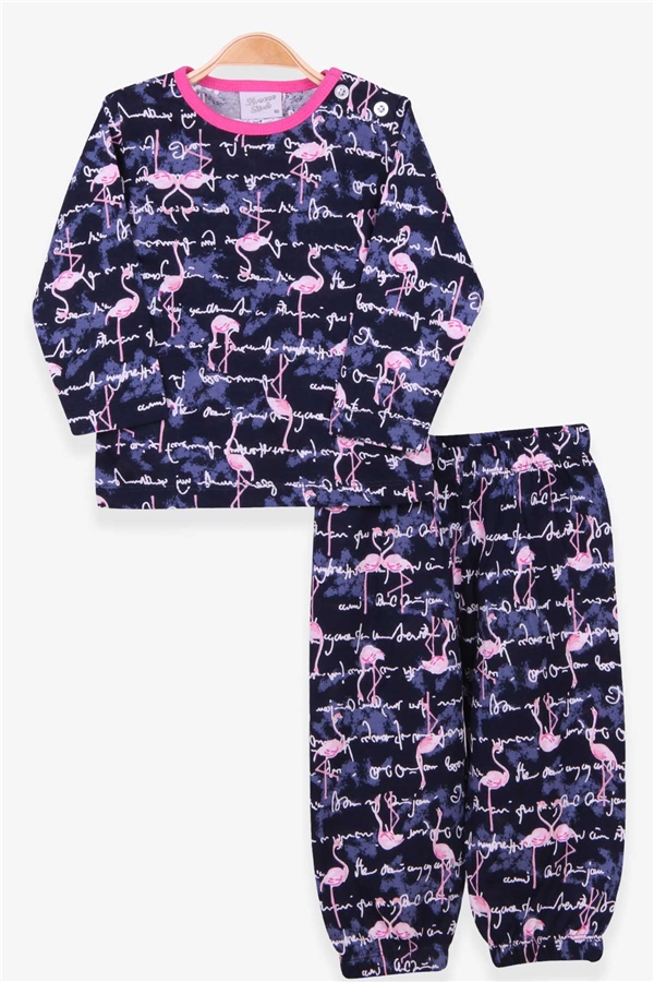 Breeze Kız Bebek Pijama Takımı Flamingo Desenli Lacivert (9 Ay-3 Yaş)