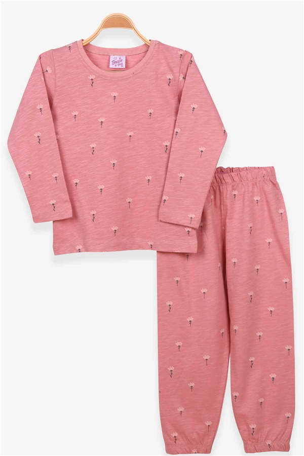 Breeze Kız Çocuk Pijama Takım Çiçek Desenli Gülkurusu (4-8 Yaş)