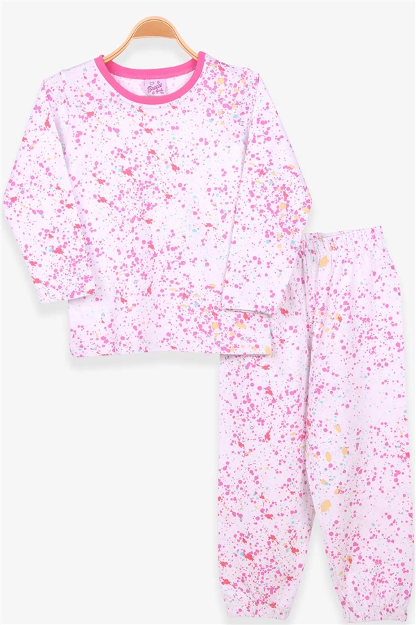 Breeze Kız Çocuk Pijama Takım Püskürtme Desenli Beyaz (4-8 Yaş)