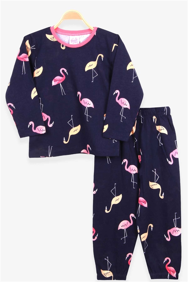 Breeze Kız Çocuk Pijama Takımı Flamingo Desenli Lacivert (4-8 Yaş)