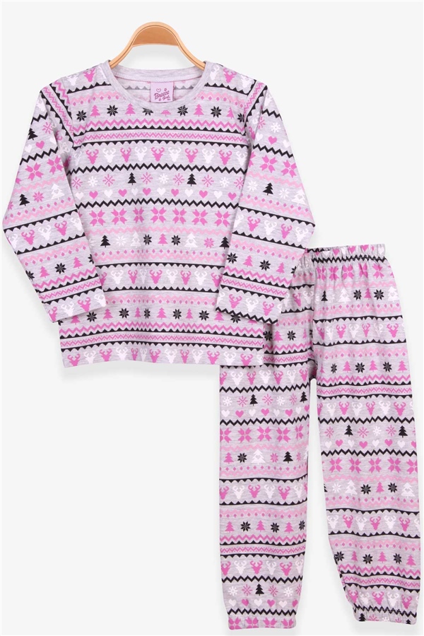 Breeze Kız Çocuk Pijama Takımı Yılbaşı Temalı Gri Melanj (4-8 Yaş)