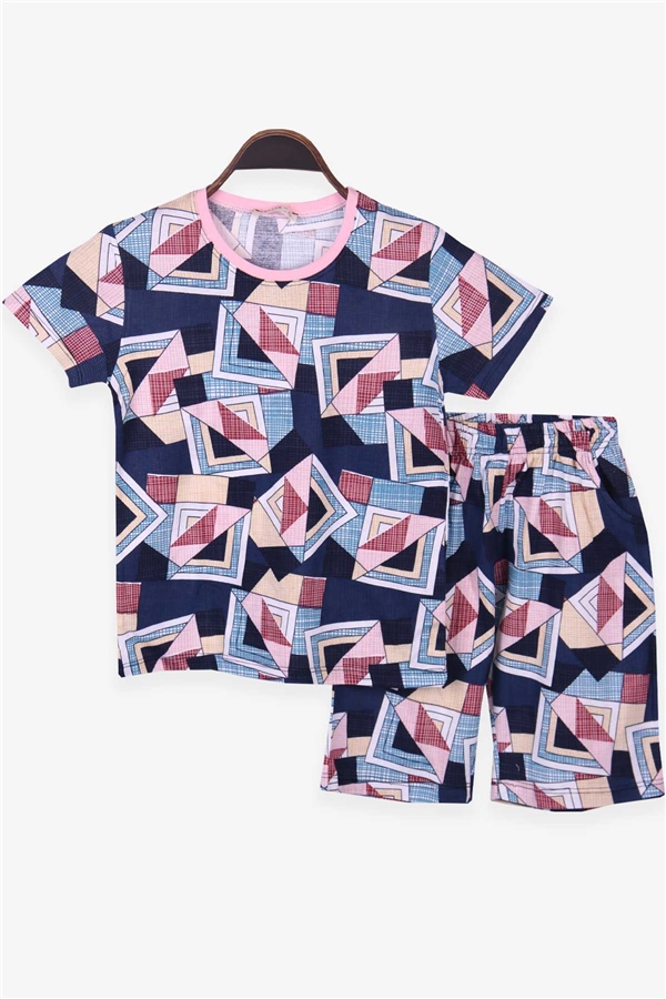 Breeze Kız Çocuk Şortlu Pijama Takımı Mozaik Desenli Karışık Renk (6-12 Yaş)