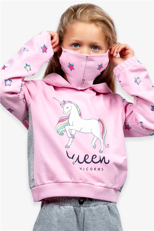 Breeze Kız Çocuk Sweatshirt Maskeli Unicorn Pudra (2-6 Yaş)