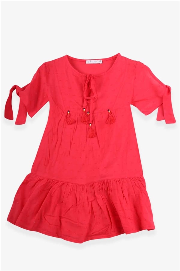 Escabel Kız Çocuk Elbise Bağcıklı Mercan (5-8 Yaş)