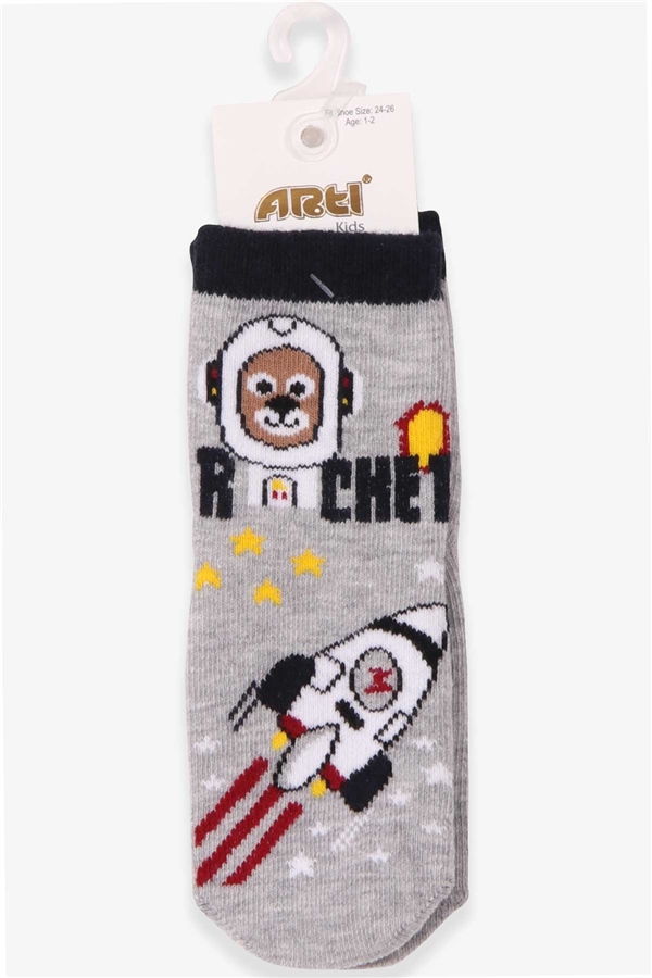 Katamino Erkek Çocuk Soket Çorap Astronot Köpek Gri (1-2-7-8 Yaş)