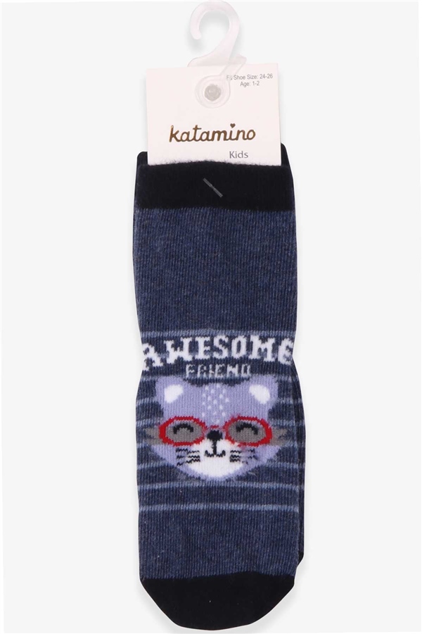 Katamino Erkek Çocuk Soket Çorap Kedili İndigo (1-2-7-8 Yaş)