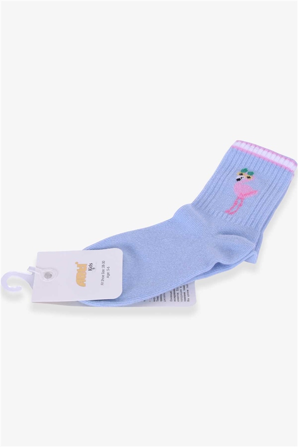 Katamino Kız Çocuk Soket Çorap Flamingo Desenli Açık Mavi (5-6-13-14 Yaş)