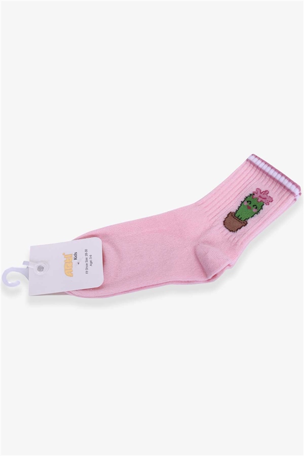 Katamino Kız Çocuk Soket Çorap Kaktüs Desenli Pudra (5-6-13-14 Yaş)