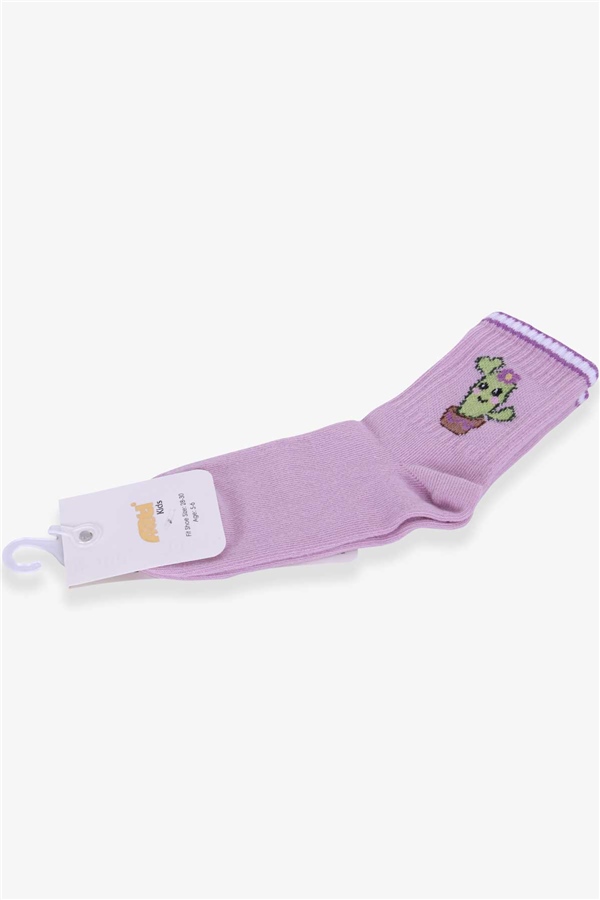 Katamino Kız Çocuk Soket Çorap Kaktüs Desenli Eflatun (5-6-13-14 Yaş)