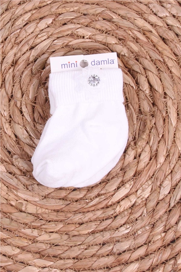MİNİDAMLA Kız Bebek Yenidoğan Çorap Taşlı Beyaz (Standart)