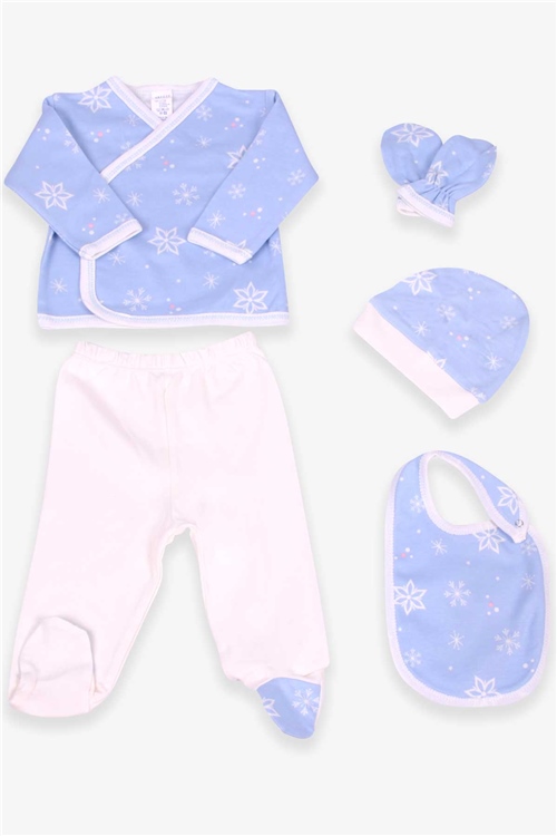 Breeze Bebek Hastane Çıkışı 5 li Kar Tanesi Desenli Bebe Mavisi (0-3 Ay)