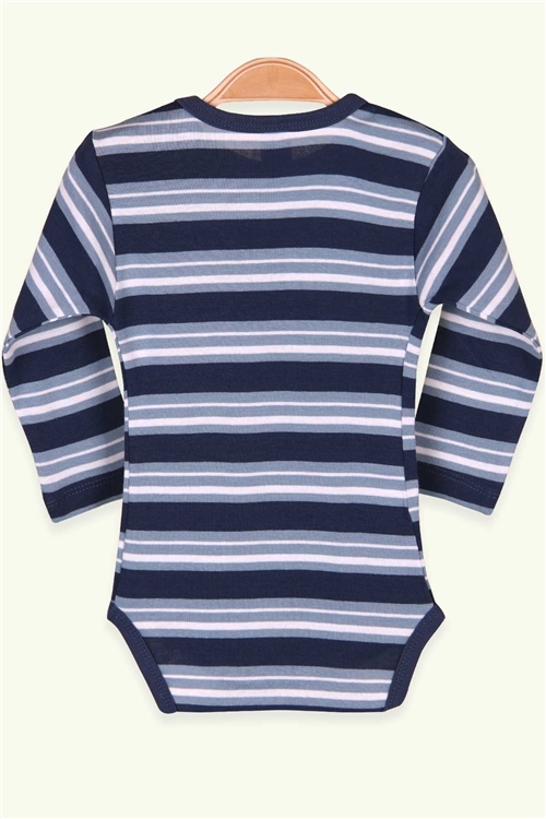 Breeze Erkek Bebek Çıtçıtlı Body Çizgili Koyu Mavi (9 Ay-3 Yaş)