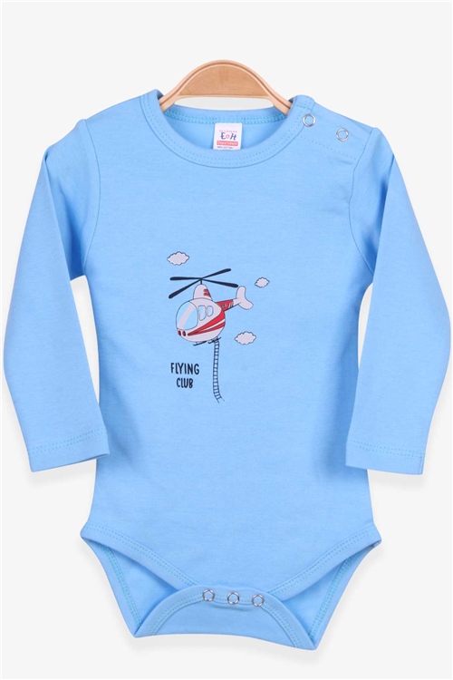 Breeze Erkek Bebek Çıtçıtlı Body Helikopter Baskılı Mavi (9 Ay-3 Yaş)