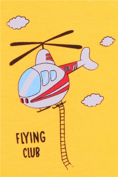 Breeze Erkek Bebek Çıtçıtlı Body Helikopter Baskılı Hardal Sarı (9 Ay-3 Yaş)