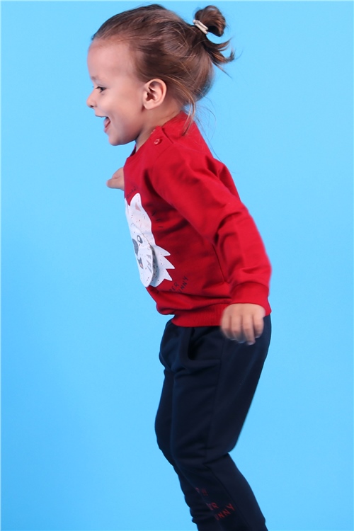 Breeze Erkek Bebek Eşofman Takımı Cırt Cırtlı Baskılı Kırmızı (1-4 Yaş)