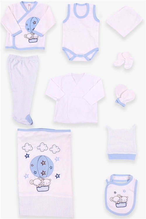 Breeze Erkek Bebek Hastane Çıkışı 10 lu Hava Balonu Nakışlı Mavi (0-3 Ay)