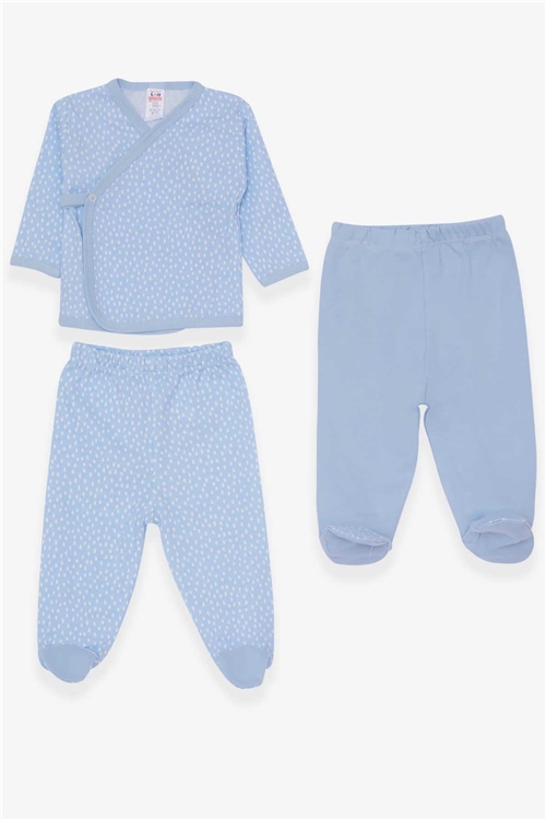 Breeze Erkek Bebek Hastane Çıkışı 3 lü Damlacık Desenli Bebe Mavisi (0-3 Ay-4 Ay)