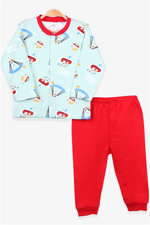 Breeze Erkek Bebek Pijama Takımı Maceracı Hayvan Desenli Su Yeşili (4 Ay-1 Yaş)