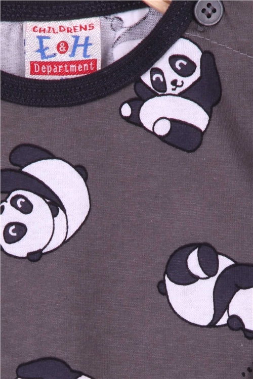 Breeze Erkek Bebek Pijama Takımı Panda Desenli Füme (9 Ay-3 Yaş)
