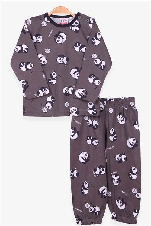 Breeze Erkek Bebek Pijama Takımı Panda Desenli Füme (9 Ay-3 Yaş)