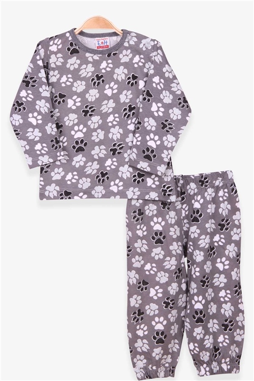 Breeze Erkek Bebek Pijama Takımı Pati Desenli Gri (9 Ay-3 Yaş)
