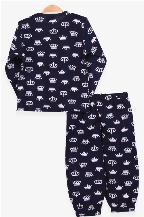 Breeze Erkek Bebek Pijama Takımı Taç Desenli Lacivert (9 Ay-3 Yaş)