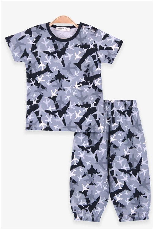 Breeze Erkek Bebek Pijama Takımı Uçak Desenli Gri (9 Ay-3 Yaş)