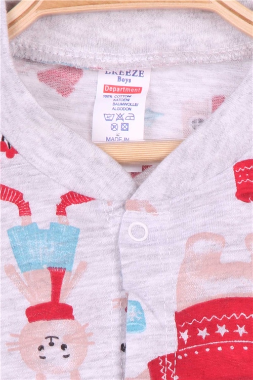 Breeze Erkek Bebek Pijama Takımı Yılbaşı Temalı Gri Melanj (4 Ay-1 Yaş)