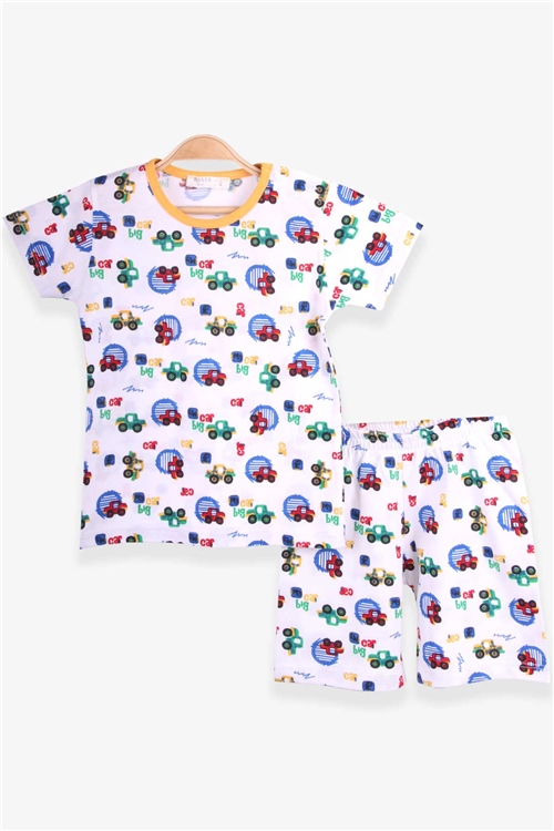 Breeze Erkek Bebek Şortlu Pijama Takımı Renkli Kamyonet Desenli Beyaz (9 Ay-3 Yaş)