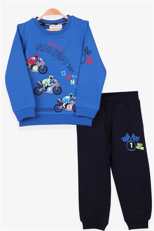 Breeze Erkek Çocuk Eşofman Takım Motosiklet Baskılı Saks Mavisi (2-4 Yaş)