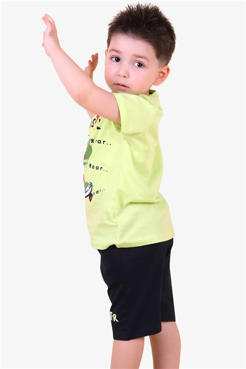 Breeze Erkek Çocuk Kapri Takım Dili Hareketli Kaykaya Binen Dinozor Baskılı Yeşil (1-4 Yaş)