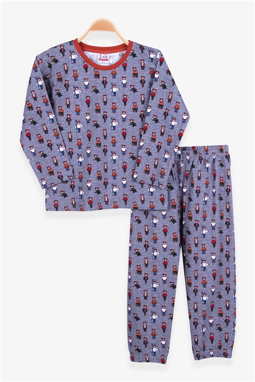 Breeze Erkek Çocuk Pijama Takımı Ayıcık Desenli Koyu Gri Melanj (4-8 Yaş)