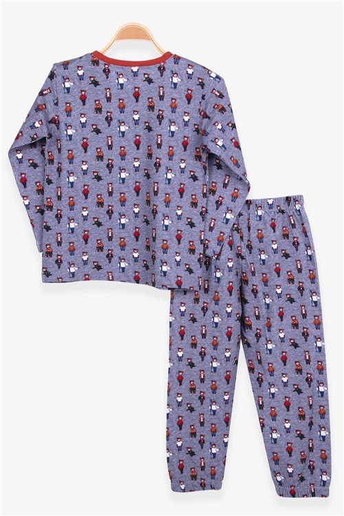 Breeze Erkek Çocuk Pijama Takımı Ayıcık Desenli Koyu Gri Melanj (4-8 Yaş)
