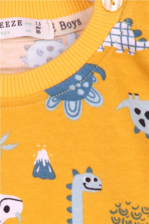 Breeze Erkek Çocuk Pijama Takımı Dinozor Desenli Hardal Sarı (1.5-5 Yaş)