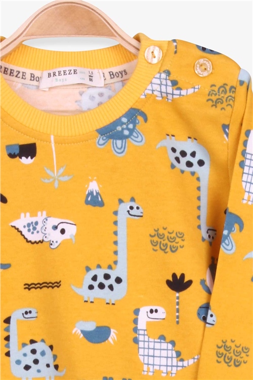 Breeze Erkek Çocuk Pijama Takımı Dinozor Desenli Hardal Sarı (1.5-5 Yaş)