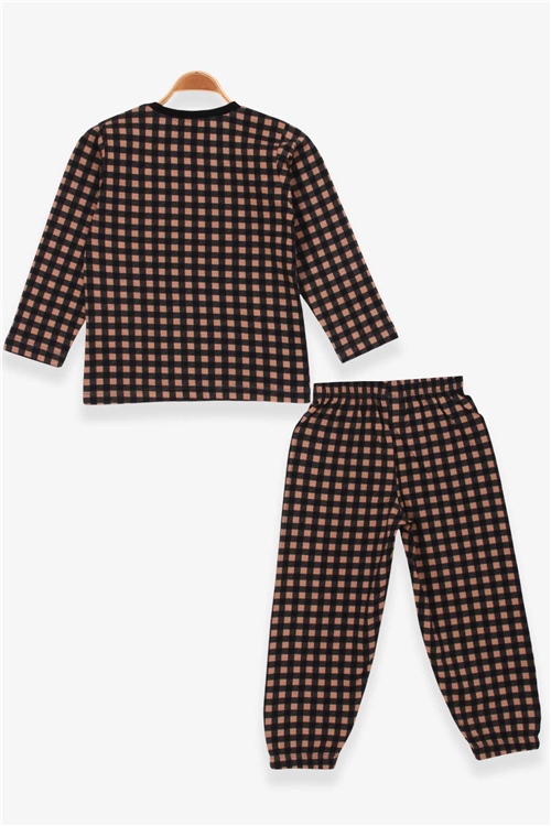 Breeze Erkek Çocuk Pijama Takımı Ekose Desenli Kahverengi (4-8 Yaş)