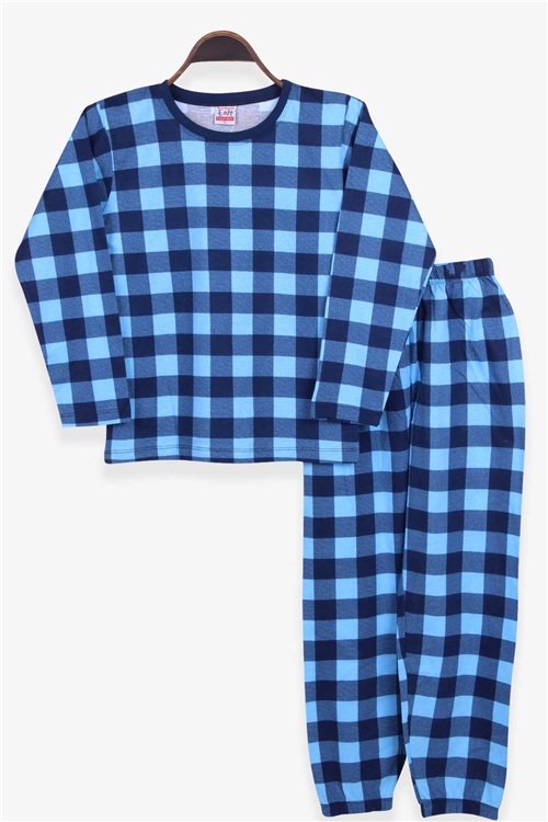 Breeze Erkek Çocuk Pijama Takımı Ekose Desenli Mavi (9-12 Yaş)