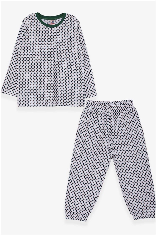 Breeze Erkek Çocuk Pijama Takımı Geometrik Şekil Desenli Beyaz (4-8 Yaş)