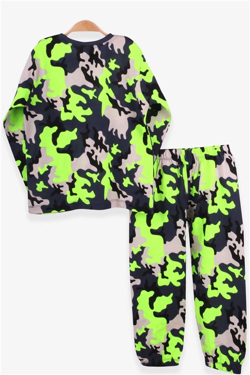 Breeze Erkek Çocuk Pijama Takımı Kamuflaj Desenli Neon Yeşil (4-8 Yaş)