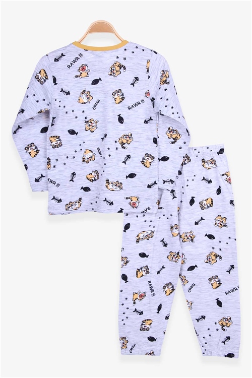 Breeze Erkek Çocuk Pijama Takımı Kaplancık Desenli Gri Melanj (4-8 Yaş)