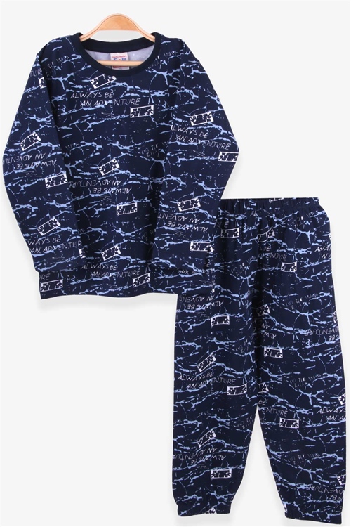 Breeze Erkek Çocuk Pijama Takımı Mermer Desenli Koyu Mavi (4-8 Yaş)